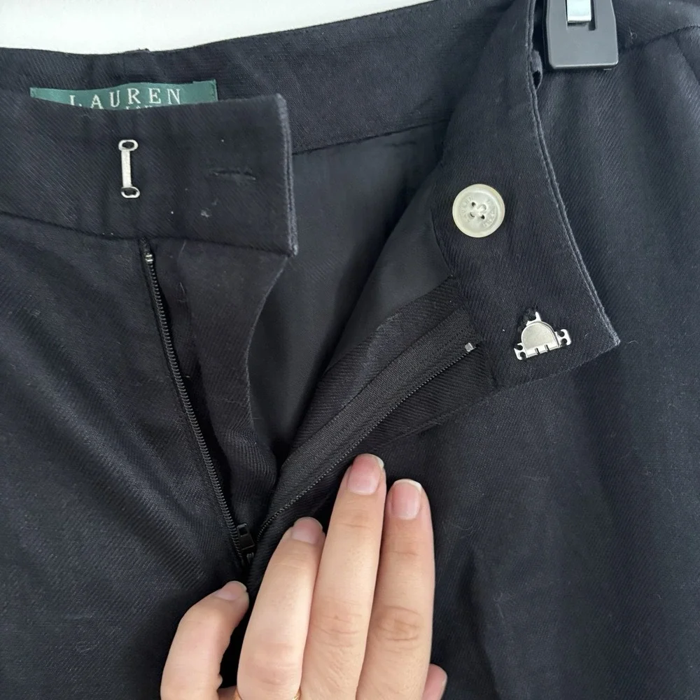 Lauren Ralph Lauren 100% Linen‎ Pants BLACK Lined 10P Minimalist Preppy